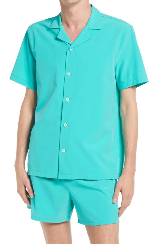 Open Edit Short Sleeve Button-up Swim Shirt In Teal Bright