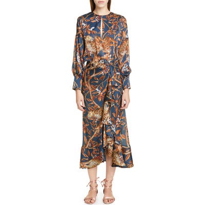 Johanna Ortiz Jaguar Print Georgette Midi Dress, Blue