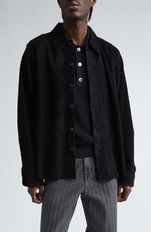 OUR LEGACY Welding Leather Button-Up Shirt in Lithe Black Suede 