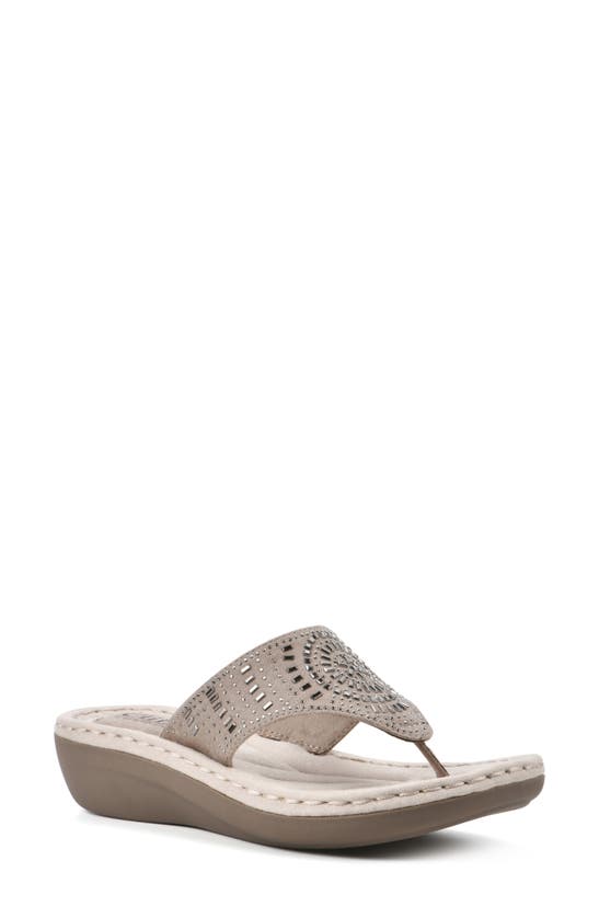 Cliffs By White Mountain Cienna Thong Comfort Sandal In Stone Fabric