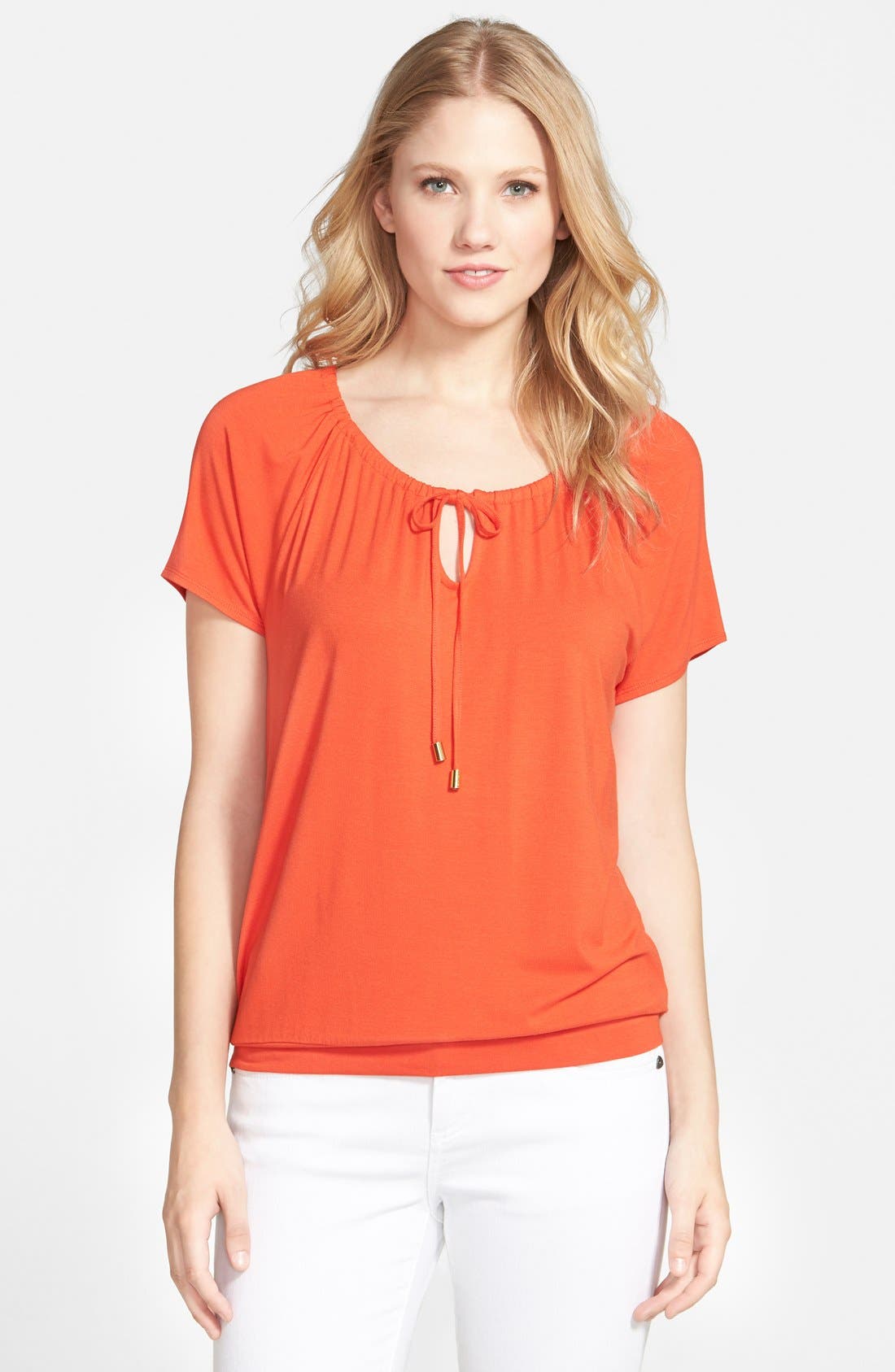 Chaus Drawstring Neck Jersey Peasant Top Nordstrom