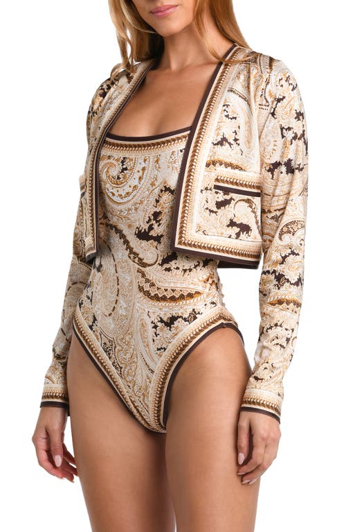 Shop L Agence L'agence Adaline Paisley Swim Cardigan In Chocolate