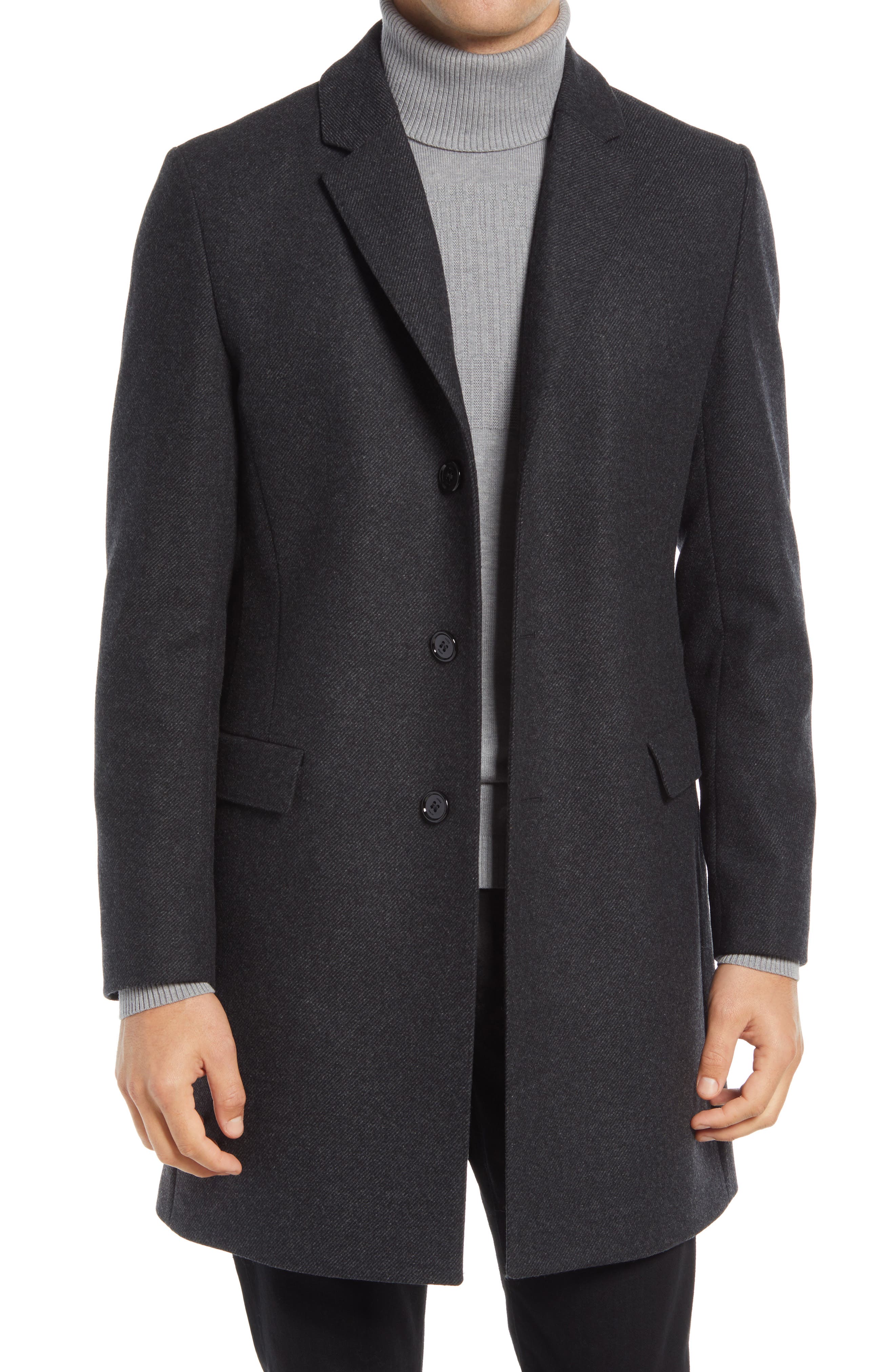 HUGO Migor Wool Blend Overcoat in Charcoal at Nordstrom, Size 38R