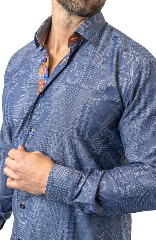 Shop Maceoo Fibonacci Denimpatch Blue Contemporary Fit Button-up Shirt