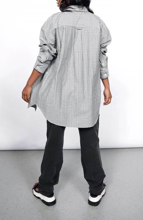 Wildfang The Essential Long Sleeve Oversized Wrap Button Up In Stripe Grey