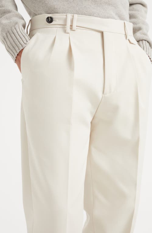 Shop Brunello Cucinelli Cotton And Virgin Wool Gabardine Leisure Fit Trousers With Double Pleats And Tabb In Off-white