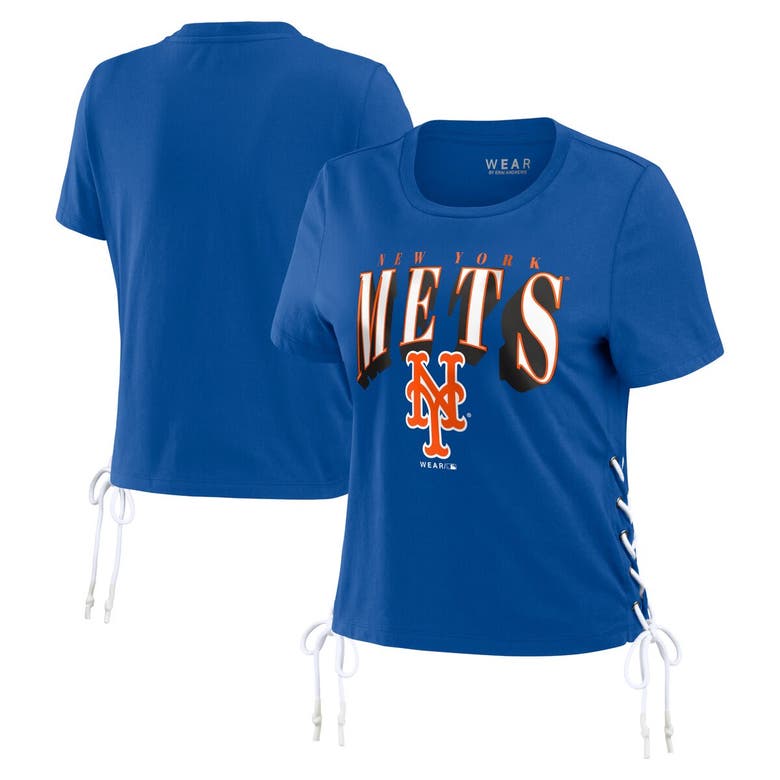 Shop Wear By Erin Andrews Royal New York Mets Side Lace-up Cropped T-shirt