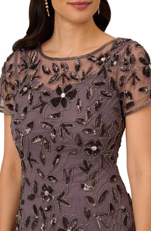 Adrianna Papell Floral Embroidered Beaded Trumpet Gown In Moonscape