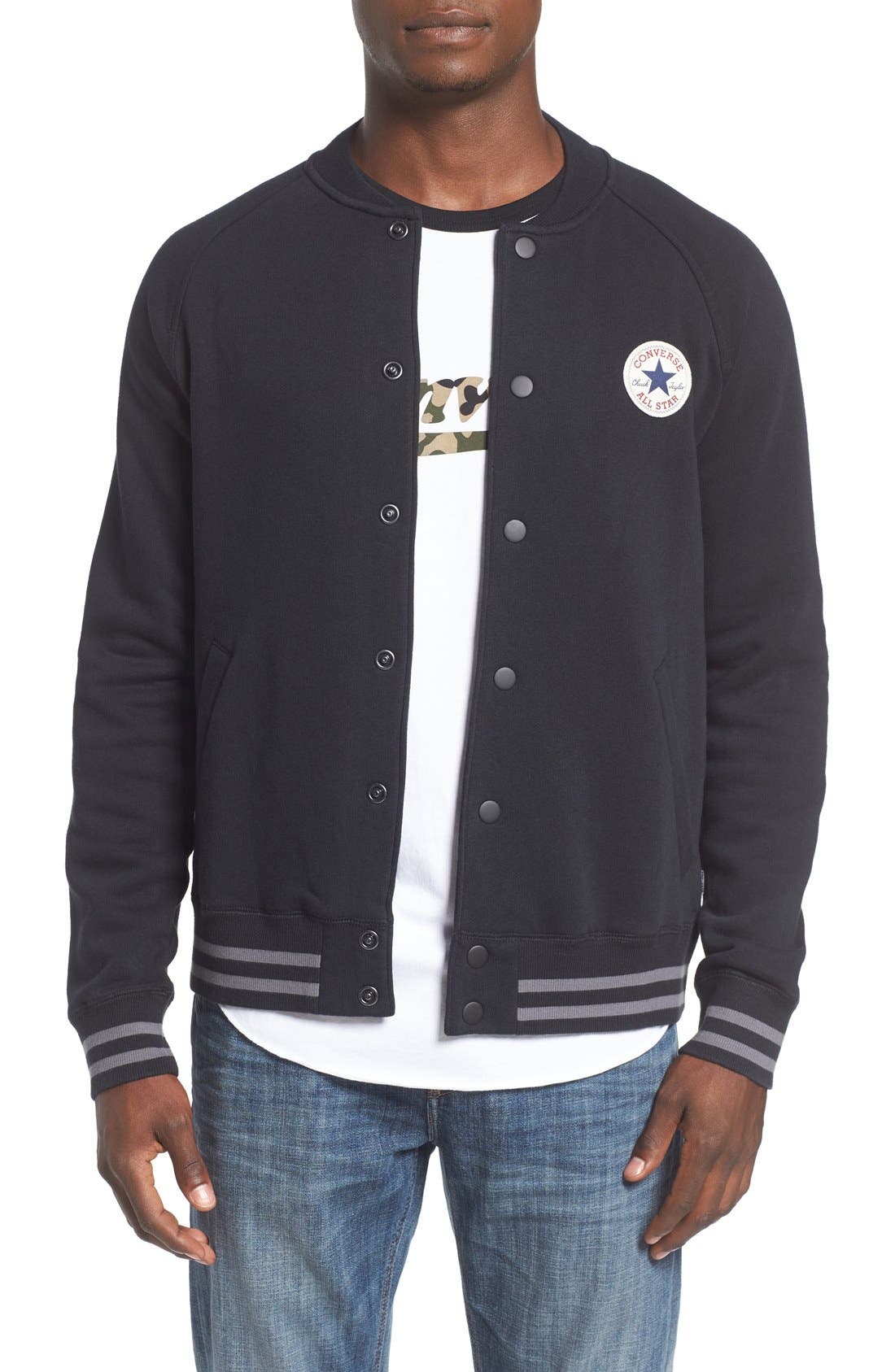 Converse 'Core' Snap Knit Baseball Jacket Nordstrom