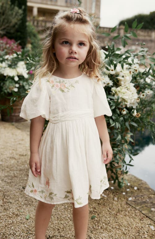 Shop Next Kids' Puff Sleeve Embroidered Cotton & Linen Dress In White