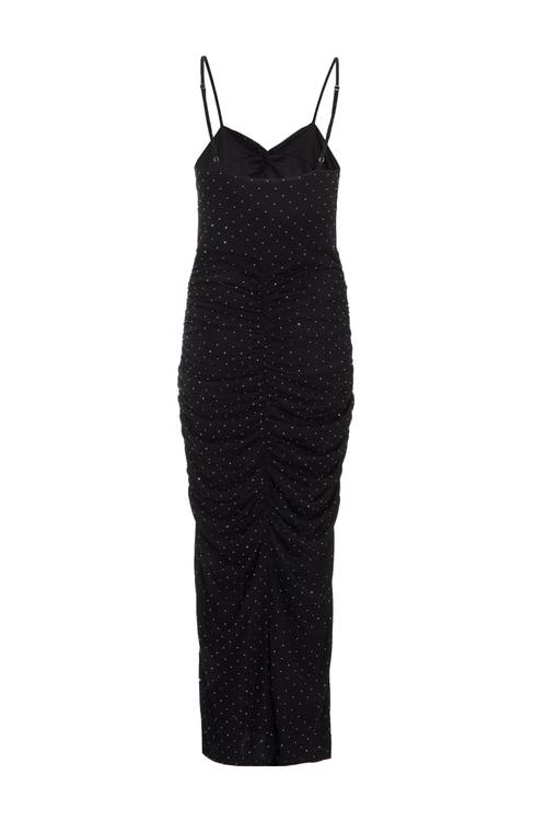 Shop Quiz Hotfix Mesh Strappy Maxi Dress In Black