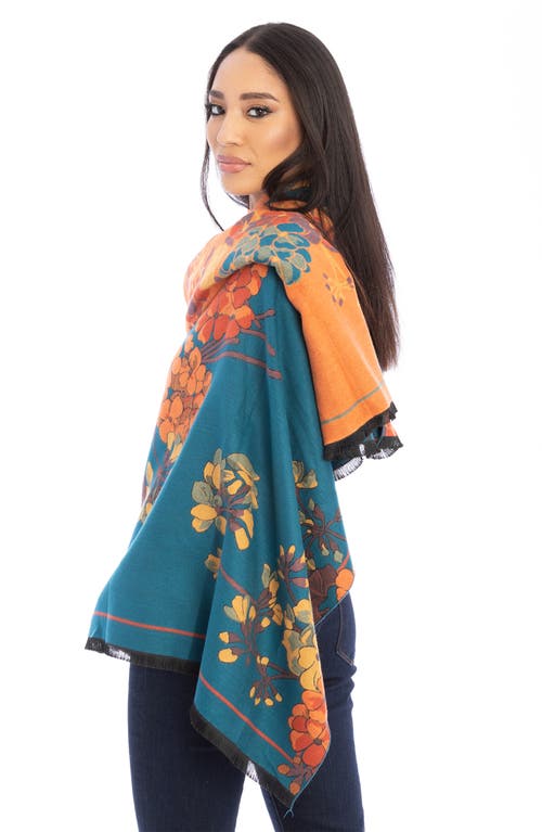 Saachi Floral Reversible Scarf In Blue/orange/yellow
