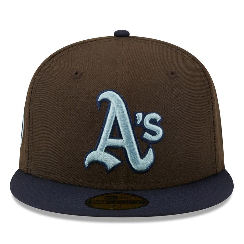 OAKLAND ATHLETICS 50TH ANNIVERSARY LIGHT NAVY BROWN VISOR PEACH