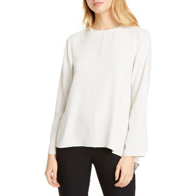 Eileen Fisher Crewneck Asymmetrical Silk Top, Beige