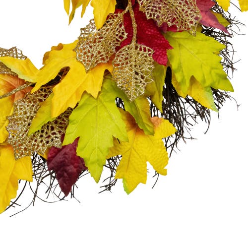 Northlight Maple Leaf Artificial Fall Harvest Wreath  22-inch In Orange