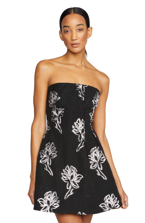 Shop ml Monique Lhuillier Naomi Metallic Floral Strapless Minidress In Black/silver