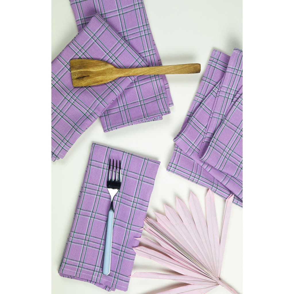 Archive New York Chiapas Handwoven Plaid Cotton Napkins, Set Of 4 In Purple
