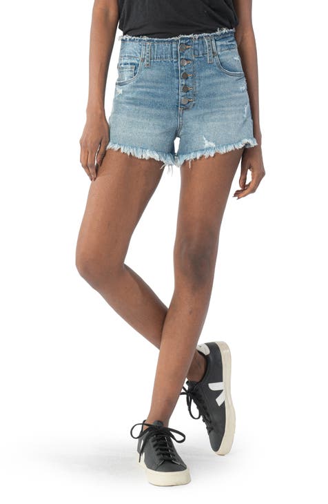 Jane High Waist Raw Hem Cutoff Denim Shorts (Sustain)