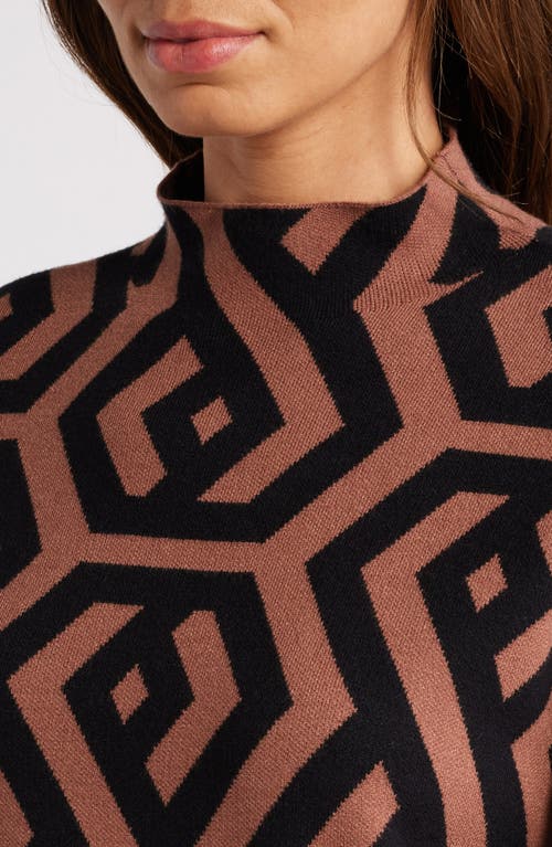 Shop Zoe And Claire Funnel Neck Jacquard Sweater In Brown