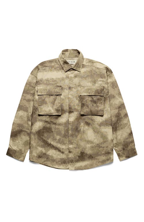 Abstract Camouflage Print Cotton Shirt Jacket