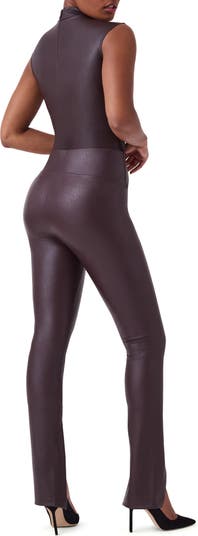SPANX® Mock Neck Faux Leather Thong Bodysuit