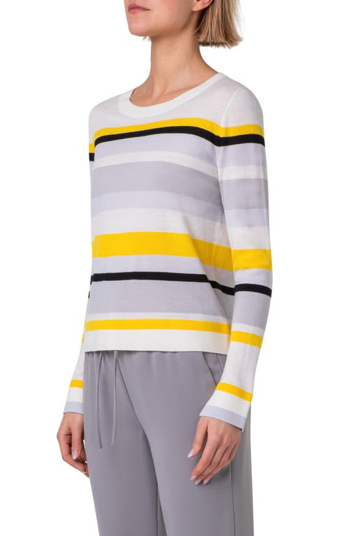 Akris Punto Striped Merino Cool Wool Long-sleeve Crewneck Sweater In Cream-tin-yellow
