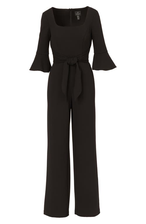 Shop Adrianna Papell Tie Waist Wide Leg Jumpsuit In Black