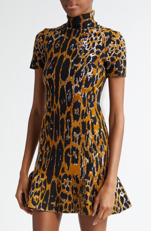 Shop Alaïa Leopard Jacquard Sweater Dress In Noir/multicolor