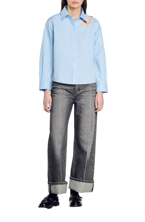 Shop Sandro Rhinestone Teardrop Shirt In Sky Blue