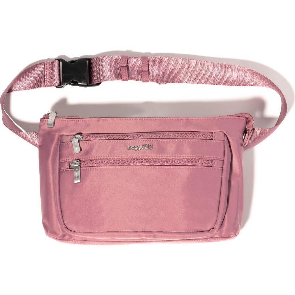 Baggallini Pocket Belt Bag Waist Pack And Crossbody In Mauve Twill