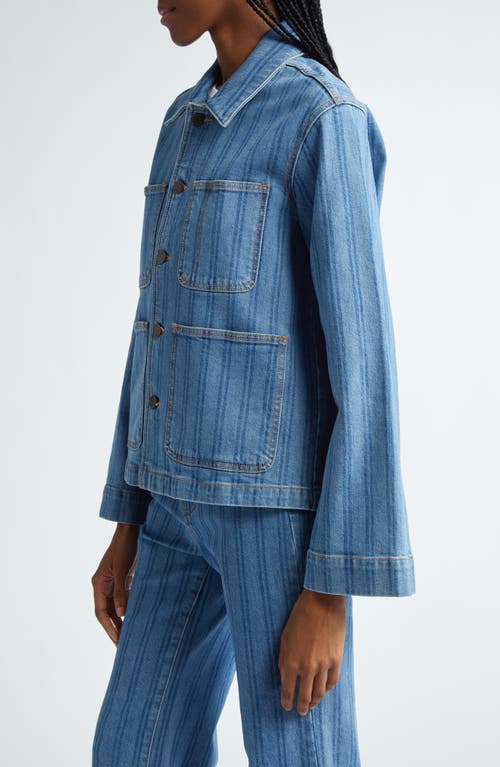 Shop Veronica Beard Dahl Stripe Denim Chore Jacket In Sapphire Stripe