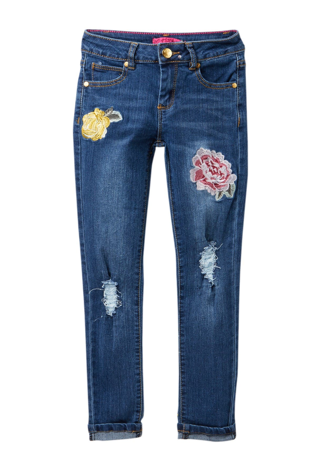 rose patch jeans