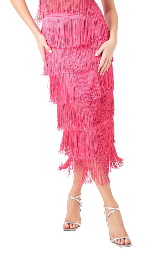 Shop Endless Rose Fringe Tiered Maxi Skirt In Fuchsia