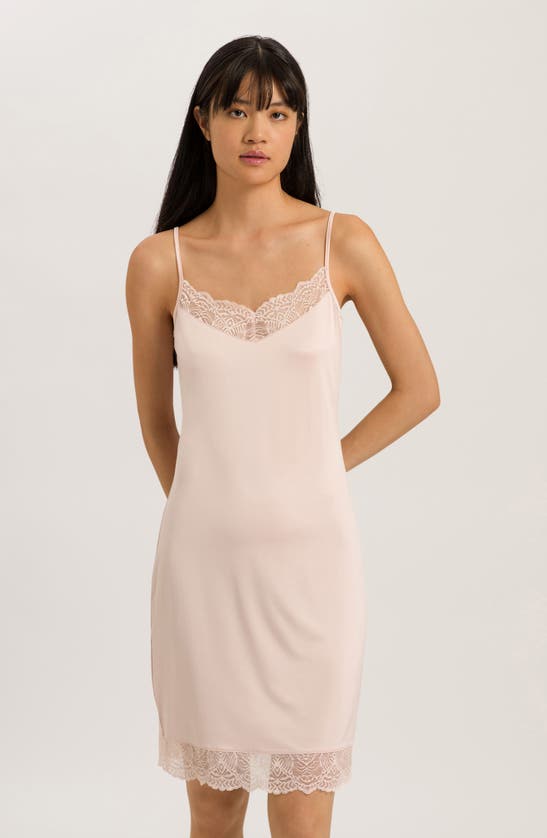 Hanro Josephine Lace Trim Satin Slip In Peach Whip
