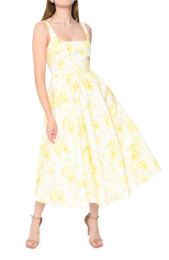 Shop Wayf Desi Floral Print Sleeveless Stretch Cotton Maxi Dress In Yellow Roses