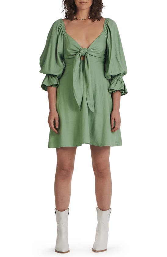 Charlie Holiday Sonny Tie Front Linen & Cotton Minidress In Sage | ModeSens
