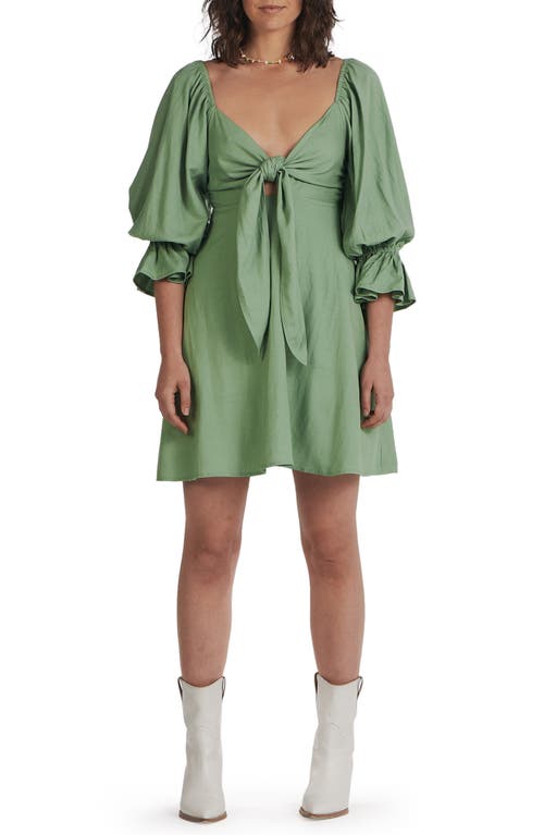 Charlie Holiday Sonny Tie Front Linen & Cotton Minidress in Sage