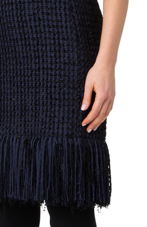 Akris Punto Chunky Tweed Sheath Dress With Fringed Hem In Navy