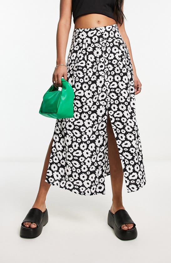 Asos Design Print A-line Midi Skirt In Black Multi