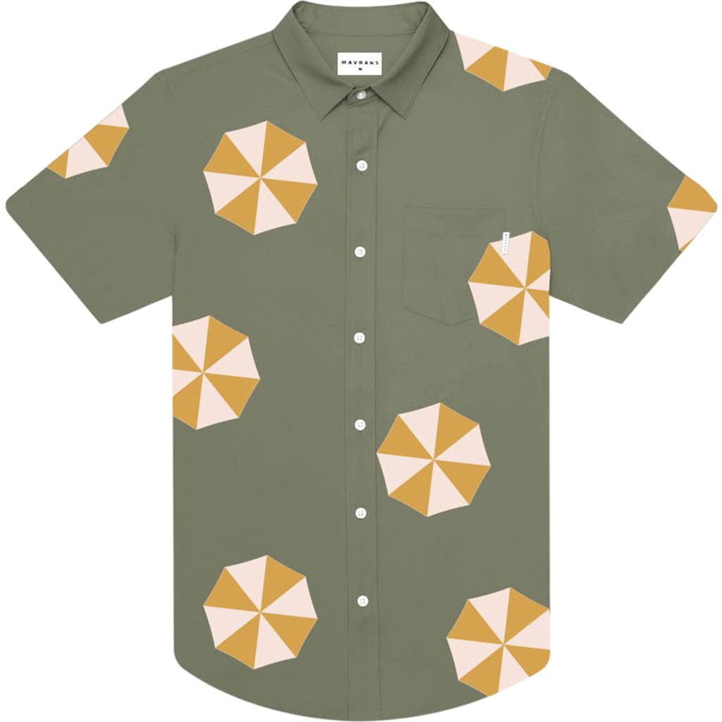 Mavrans Tailored Fit Umbrella Waterproof Short Sleeve Performance Button-up Shirt In Green