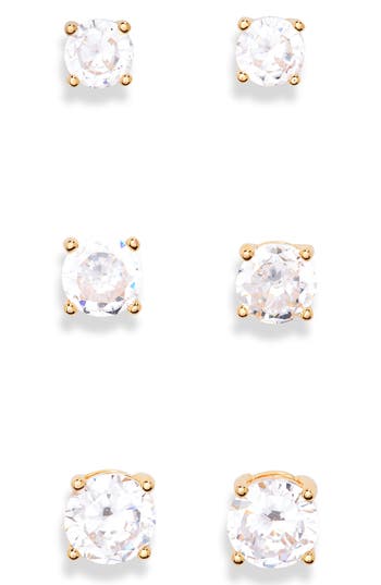 Nordstrom Rack Set Of 3 Stud Earrings In Clear- Gold