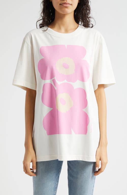 Embla Unikko Floral Cotton Graphic T-Shirt in Off-White/Light Pink/Beige