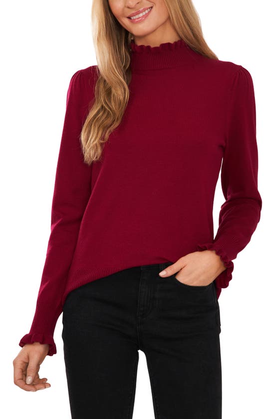 Cece Womens Cotton Ruffled Pullover Sweater In Deep Merlot