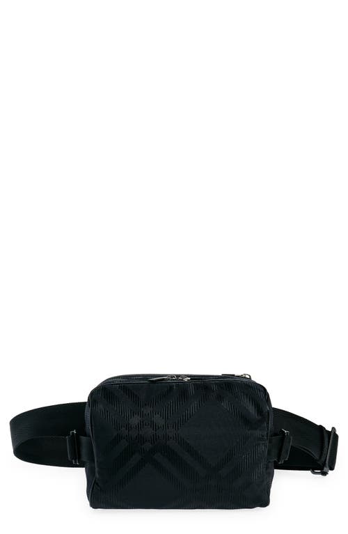 Check Jacquard Nylon Blend Belt Bag in Black