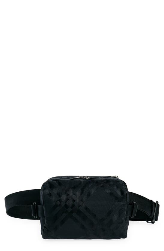Shop Burberry Check Jacquard Nylon Blend Belt Bag In Black