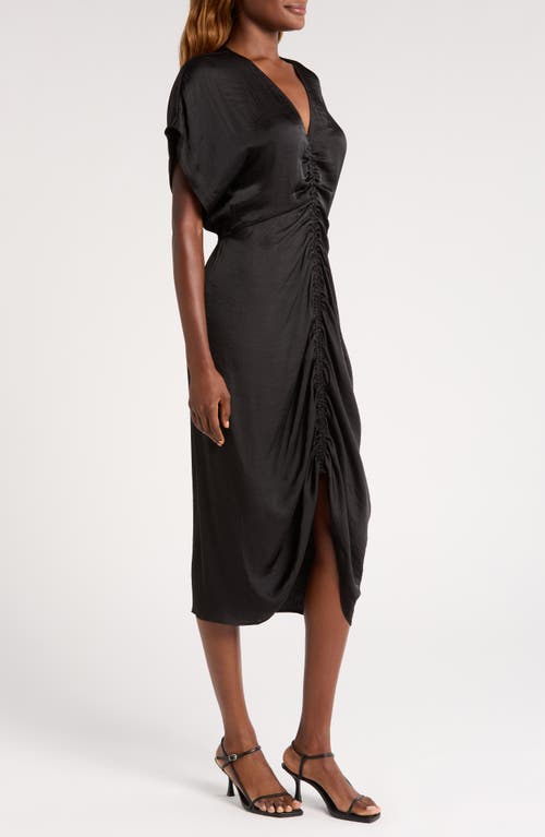 Shop Steve Madden Aimee Ruched Front Midi Dress In Black