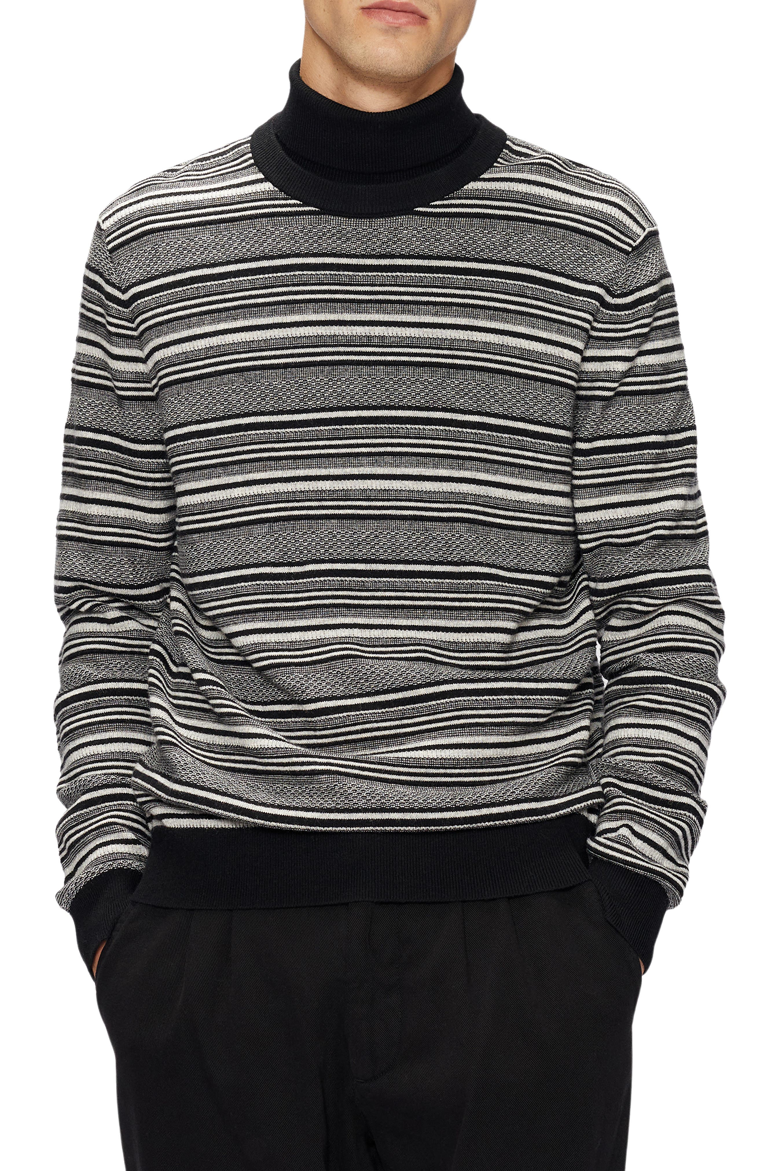 stripe textured crewneck sweater