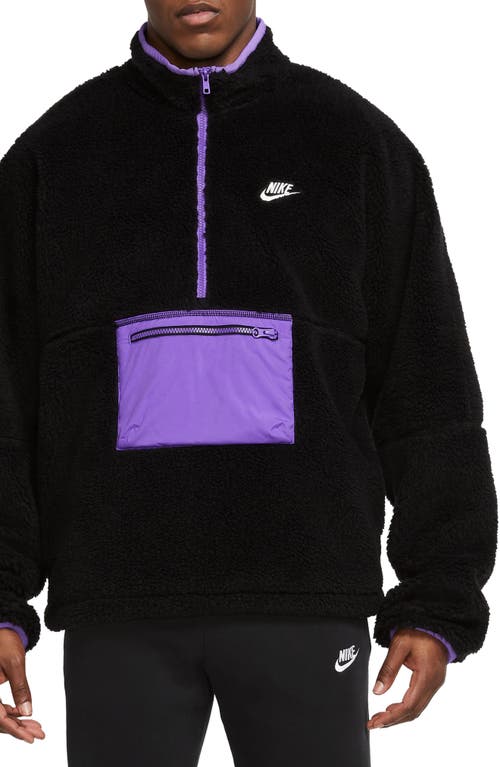 Nike Club Fleece+ Half-Zip Winterized Anorak in Black/Action Grape/Sail
