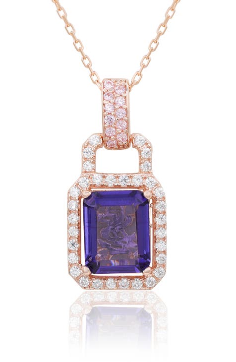 Rose Gold Plated Sterling Silver Cubic Zirconia Pendant Necklace