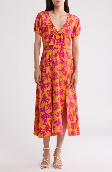 Floral Tie Front Midi Dress